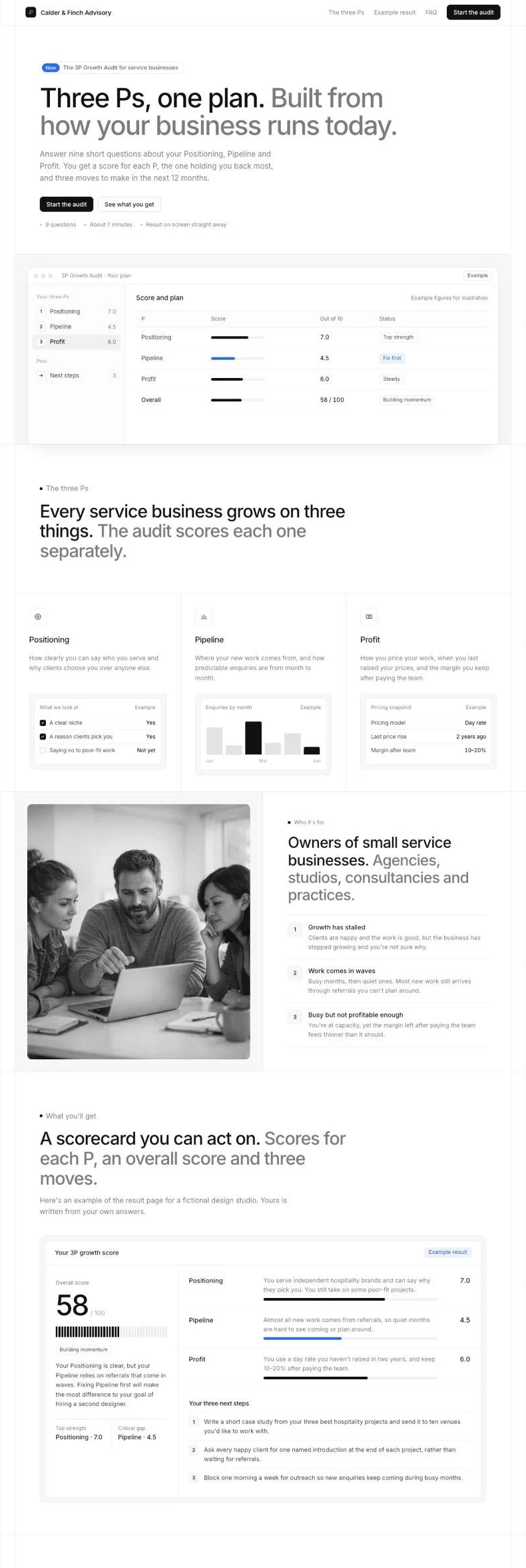 The 3P Growth Audit landing page